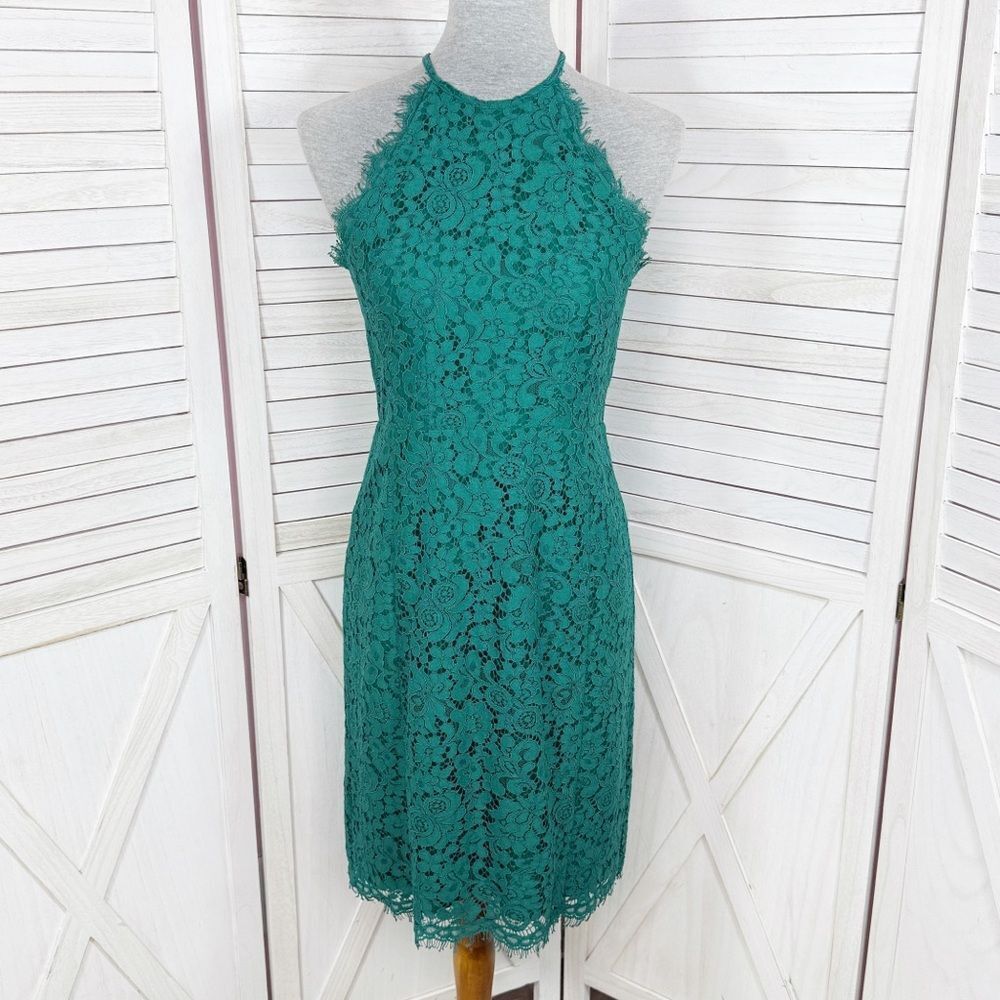 Loft Lace Sleeveless Sheath Halter Cocktail Party Dress Green 4